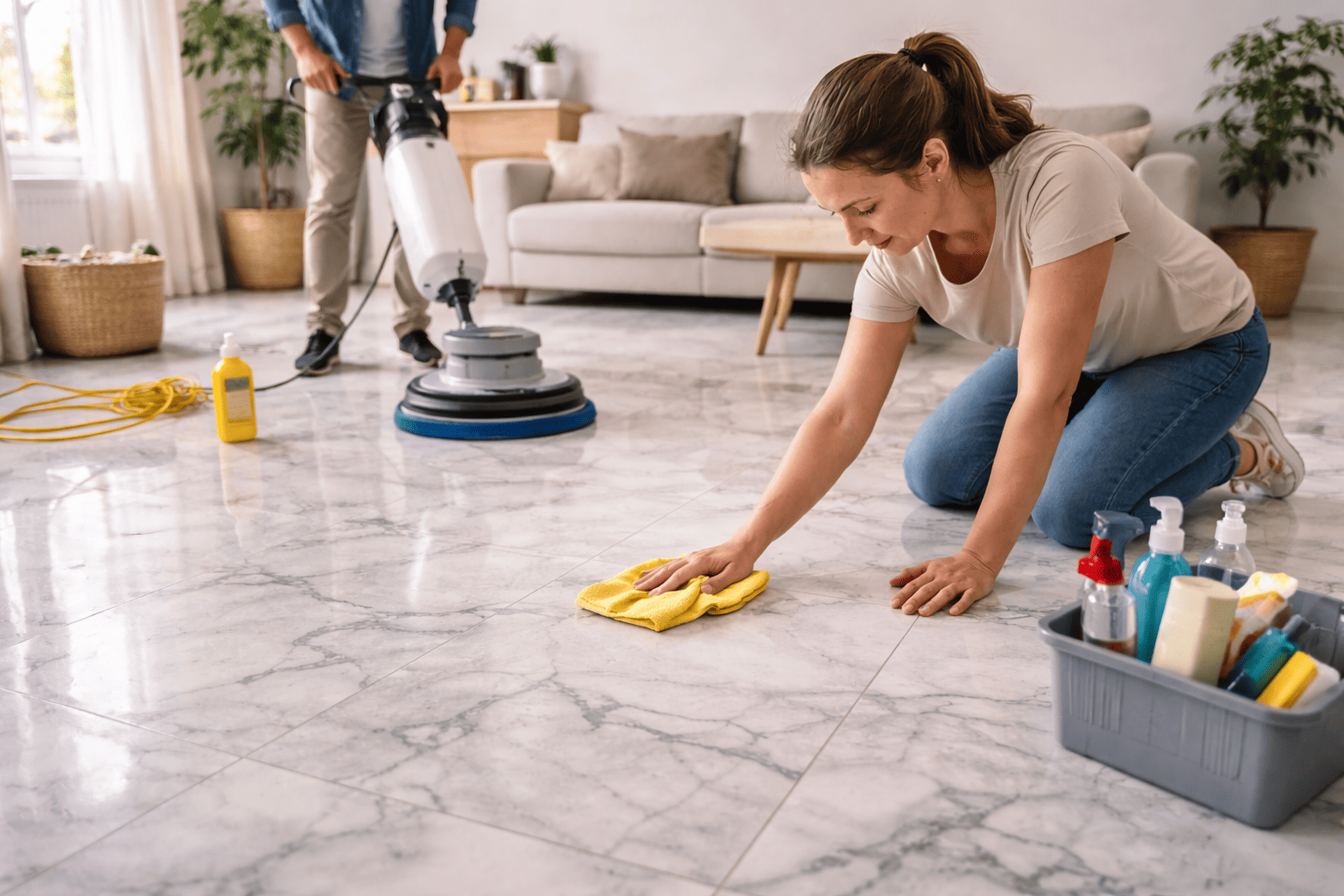 Marmeren vloer reinigen & polijsten