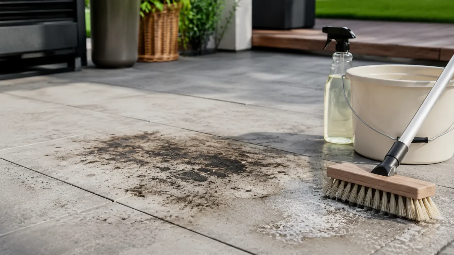 Vetvlekken terrastegels verwijderen: praktische tips