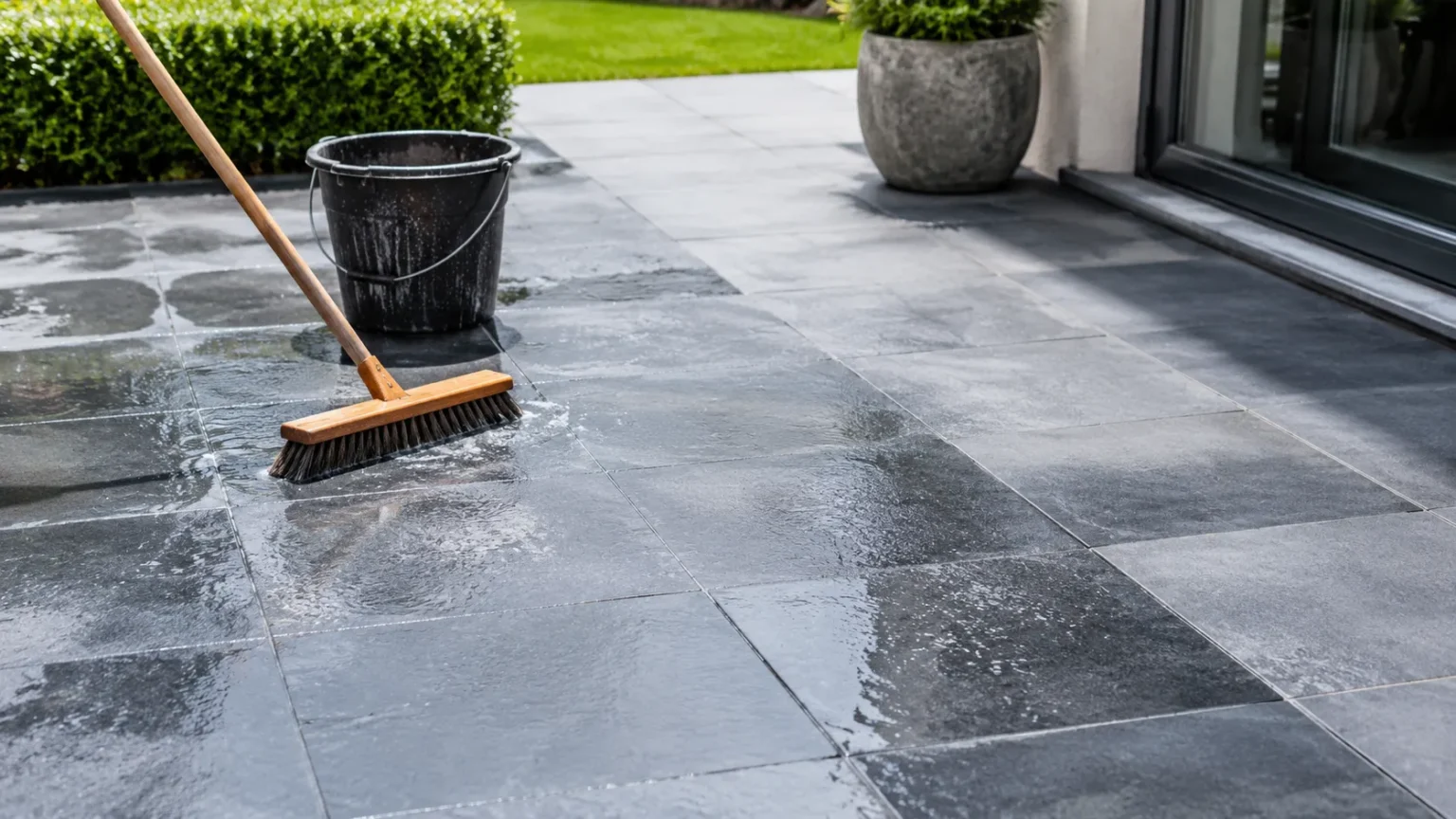 Blauwe hardsteen terras schoonmaken: Tips en stappen