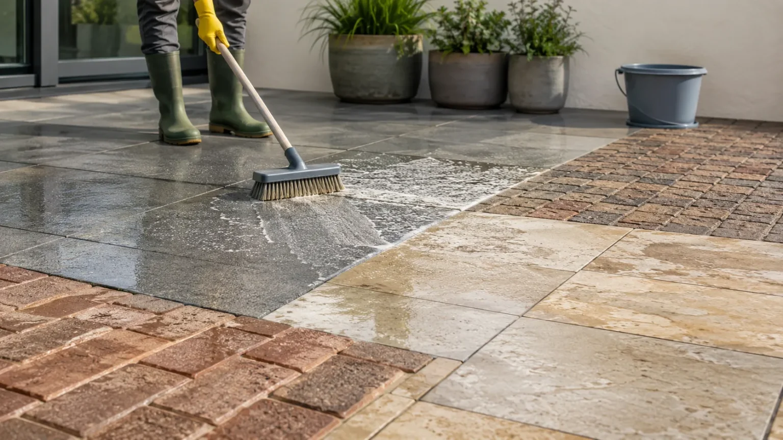 Terrastegels per materiaal schoonmaken: Praktische gids