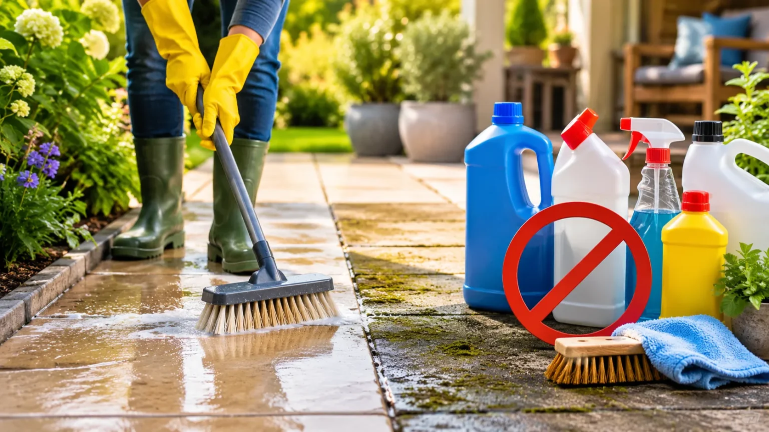 Agressieve middelen terras reinigen: risico’s en tips