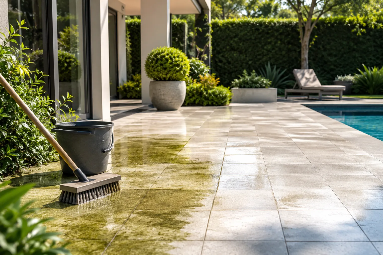 Hardnekkige groene aanslag terras verwijderen en voorkomen